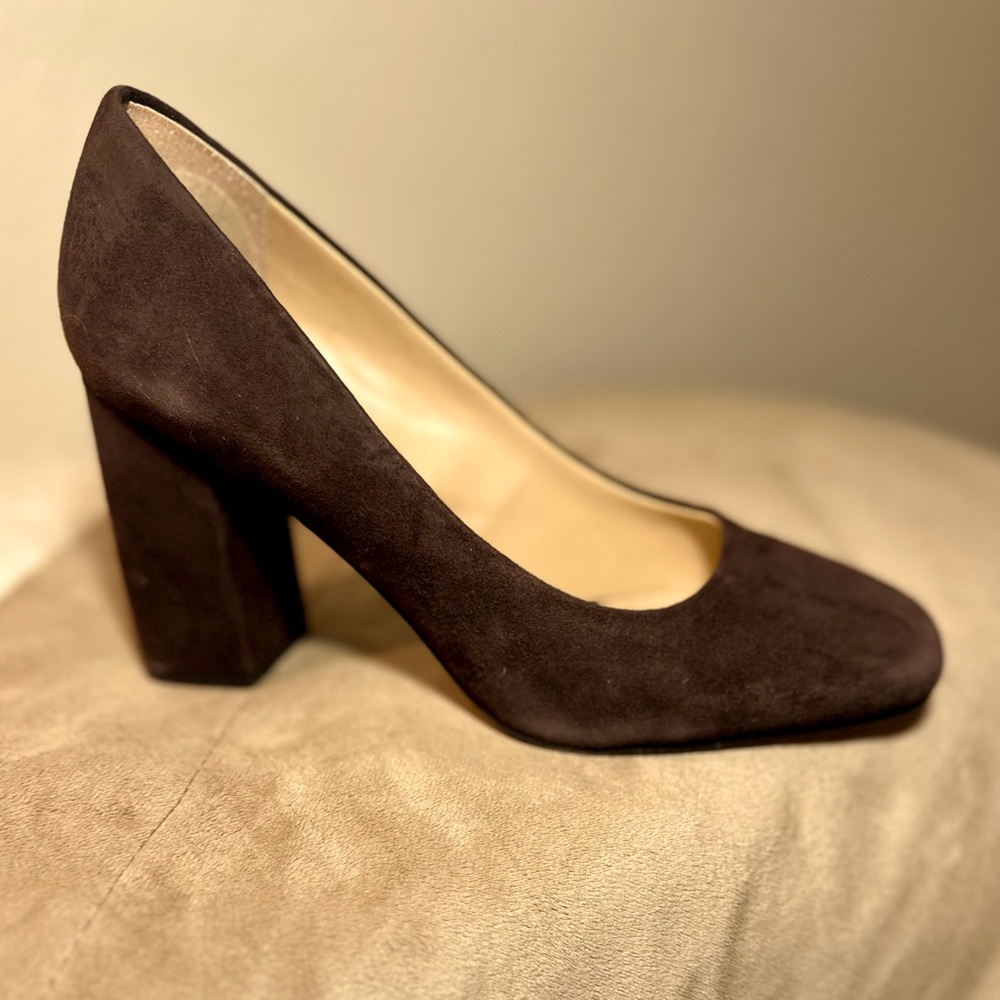 In these chocolate suede block heels, you will be sure to make a statement.